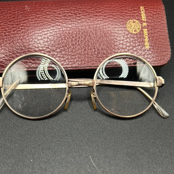 Robert E Bruner Gold Round Glasses with Case